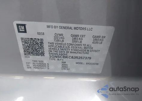 2018 Chevrolet Tahoe Lt из США, поврежденный, VIN 1GNSCBKC8JR257379